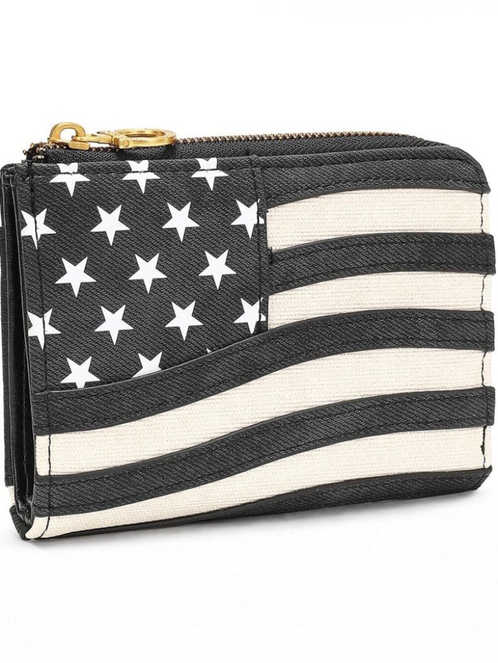 Montana West American Flag RFID Zip Around Wallet Black
